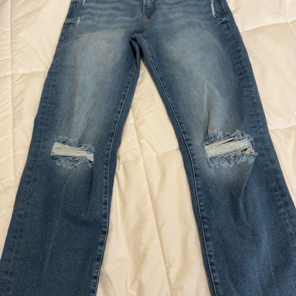 Kensie Blue Ripped Straight Leg Jeans - Picture 1 of 3